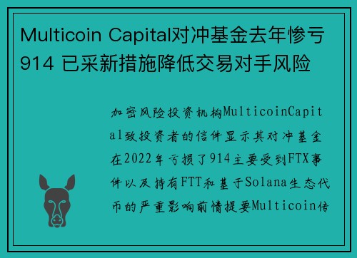 Multicoin Capital对冲基金去年惨亏914 已采新措施降低交易对手风险